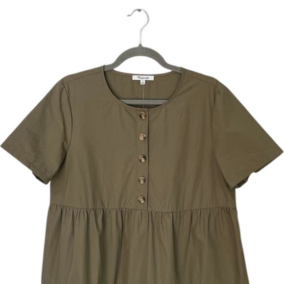 Madewell Button-Front Short-Sleeve Tiered Mini Dress Cotton Poplin Green NWT M - Picture 6 of 9